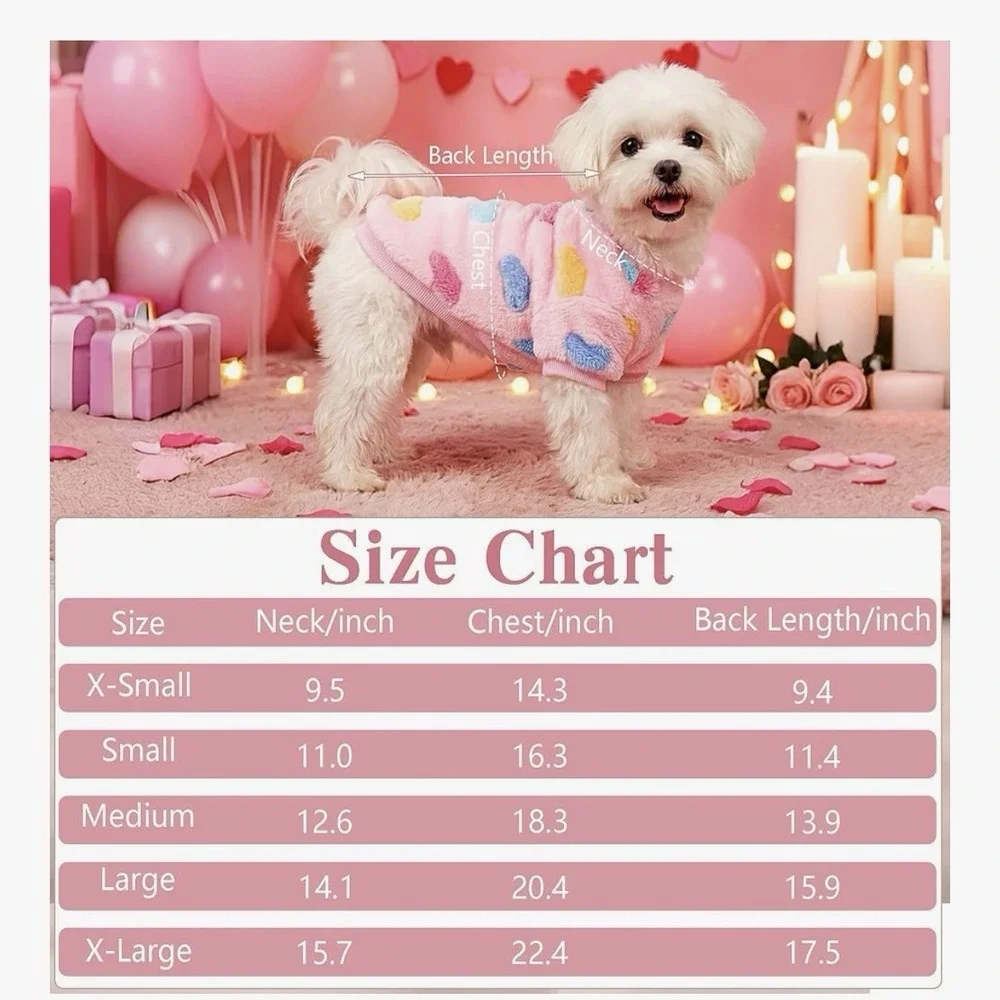Heart Print Flannel Dog Vest Soft Puppy Coat Dogs Winter Wear Size XL